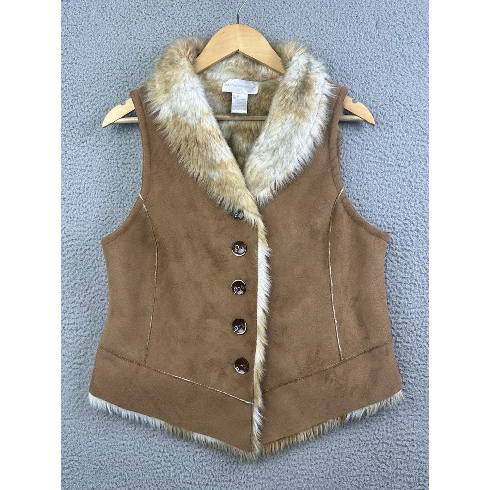 Soft Surroundings Vest Womens Medium Shearling Vest Faux Suede Faux Fur Lining
